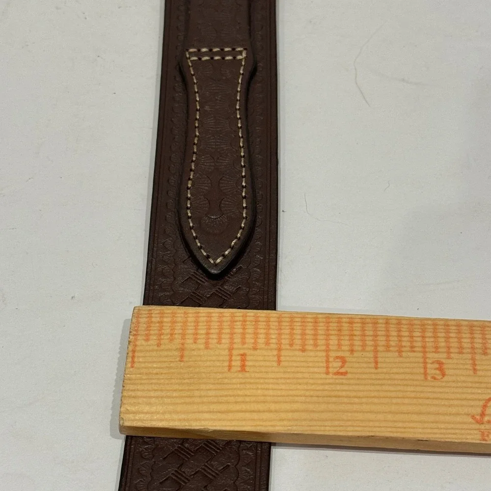 Cabelas Leather Belt Men 42 Brown Basketweave Tooled Western Rodeo Ranger Style